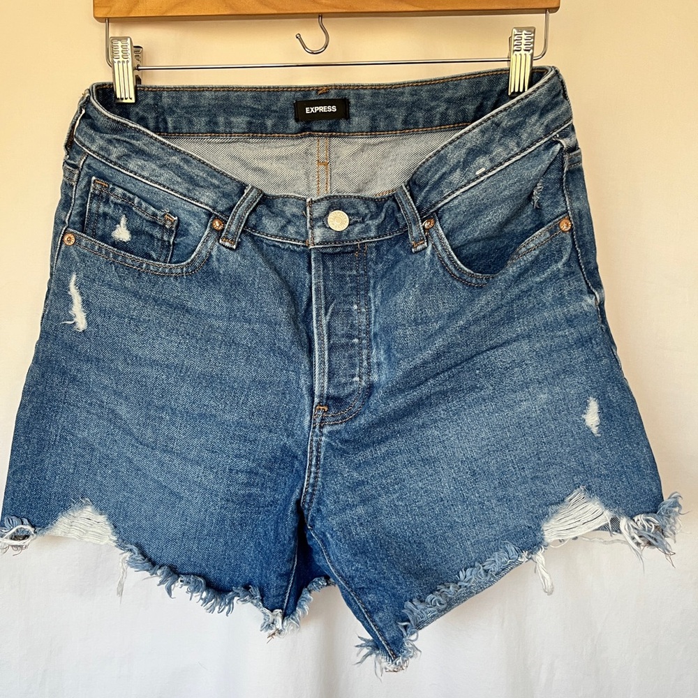 Express Blue Jean Distressed Raw Hem 100% cotton shorts
